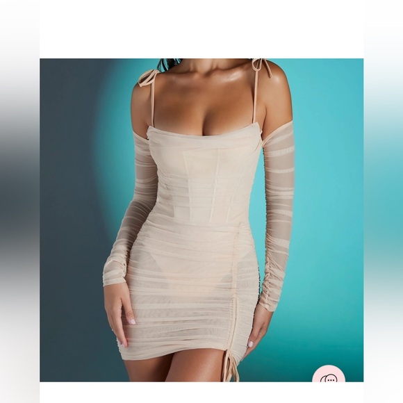 Oh Polly Dresses & Skirts - Oh Polly Tie‎ Mesh Mini Dress in Sand size 8